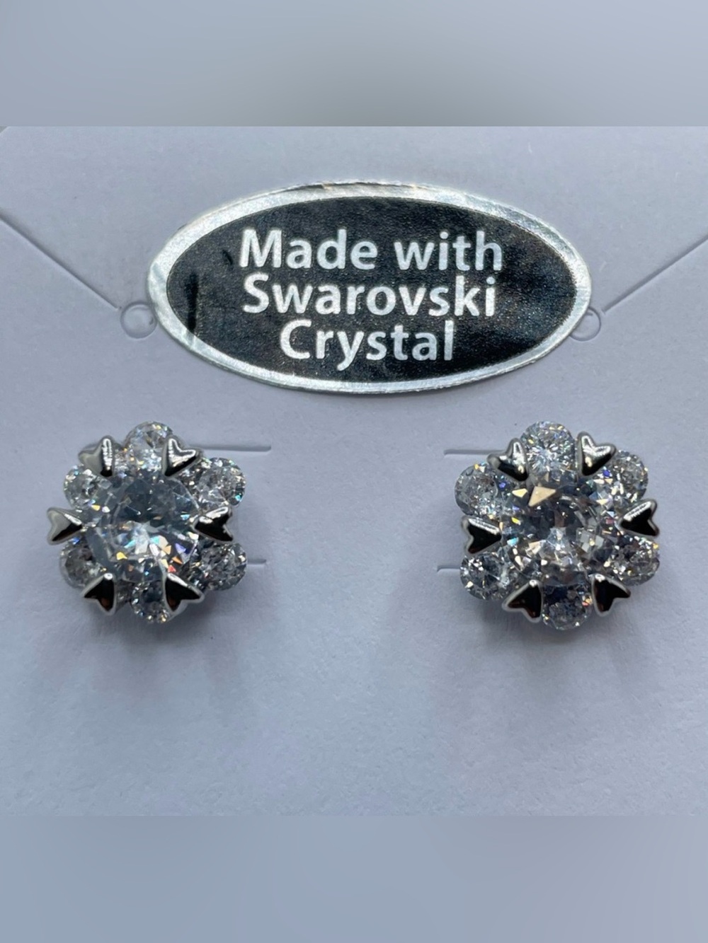 Swarovski Elements Diamond White Crystal Flower Stud Earrings Silver Halo